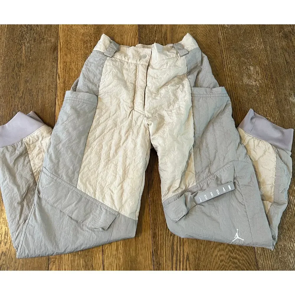 Nike Air Jordan Cozy Girl Puffer Pants Neutral Beige Gray Sz S Insulated Baggy - Picture 2 of 9